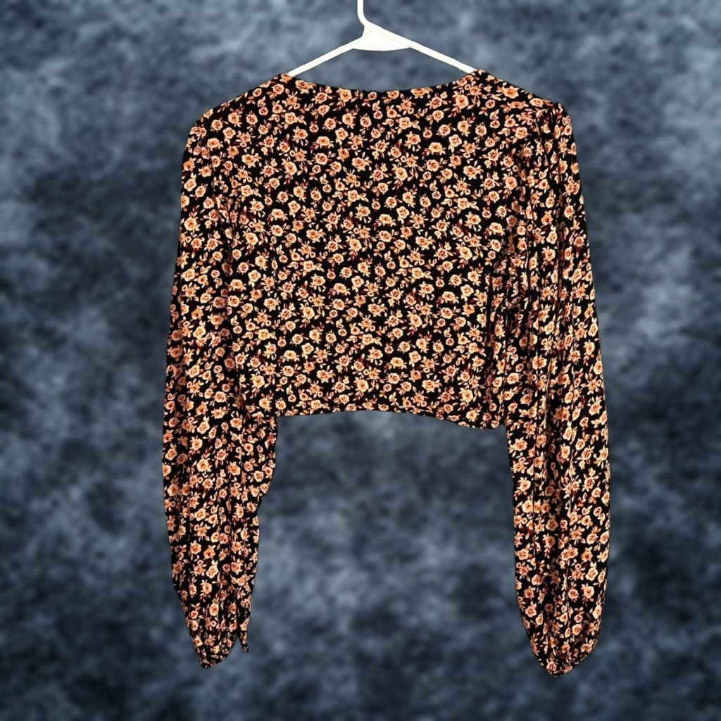 Vintage Motel Shirt Cropped Floral Long Sleeve Black & Orange Womens Medium Size M / US 6-8 / IT 42-44 - 1 Thumbnail