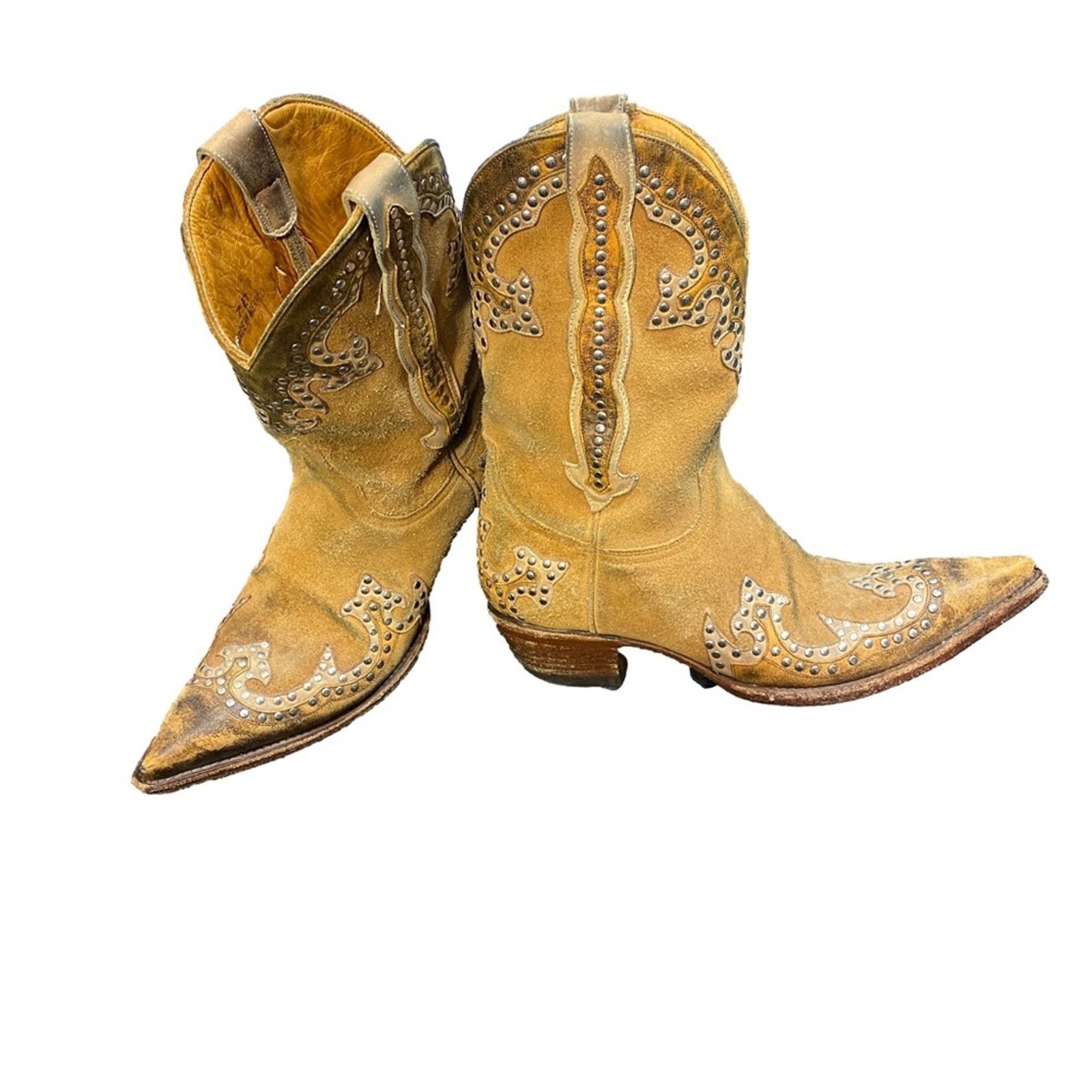 Old Gringo The Old Gringo Studded & Distressed Tan Leather Cowboy Boots Size US 7 / IT 37 - 2 Thumbnail