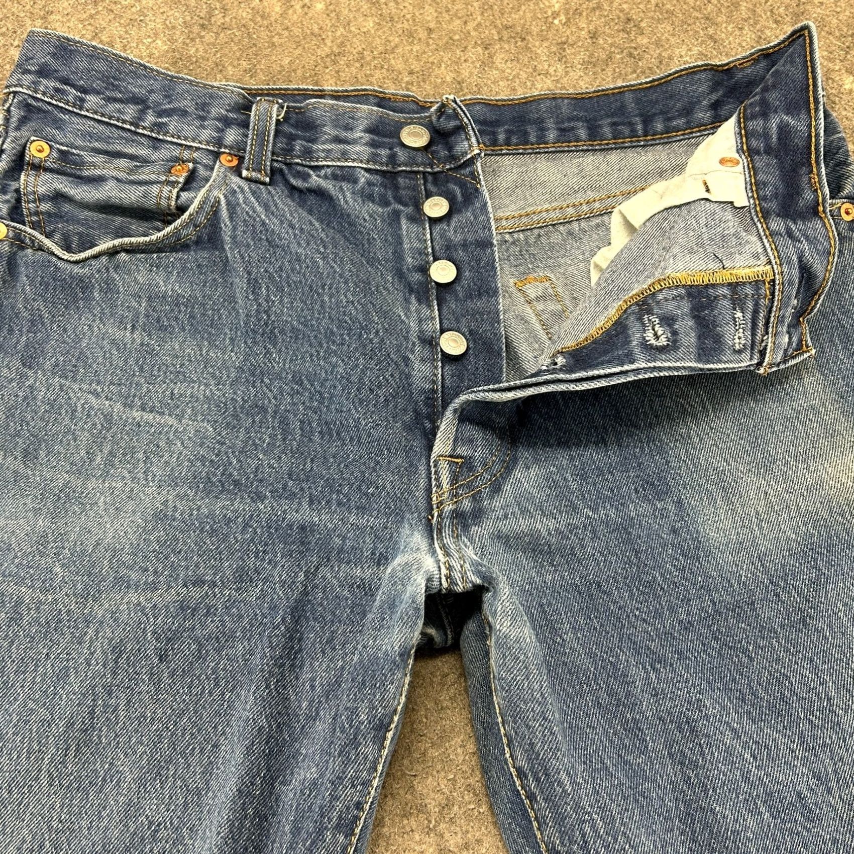 Levi's Levi's 501 Jeans Mens 36x34 Blue Straight Regular Medium Wash Cotton Denim 5-Pocket Button Fly Size US 36 / EU 52 - 2 Thumbnail