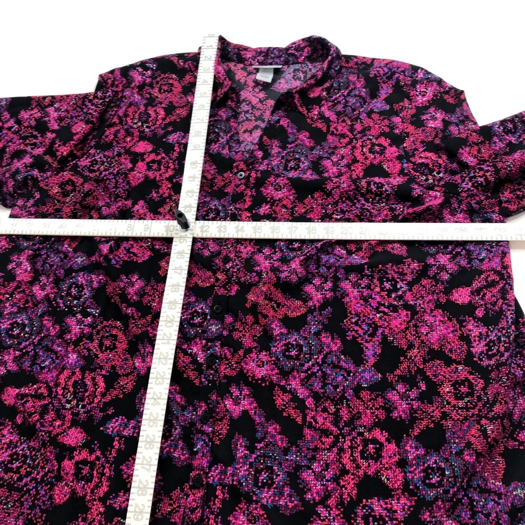 Vintage Catherines Plus 3X Women's Button Up Shirt All Over Print Black MINT Geometric Long Sleeve Casual 3X Womens Button-Up Shirt Size XXL / US 16-18 / IT 52-54 - 6 Thumbnail
