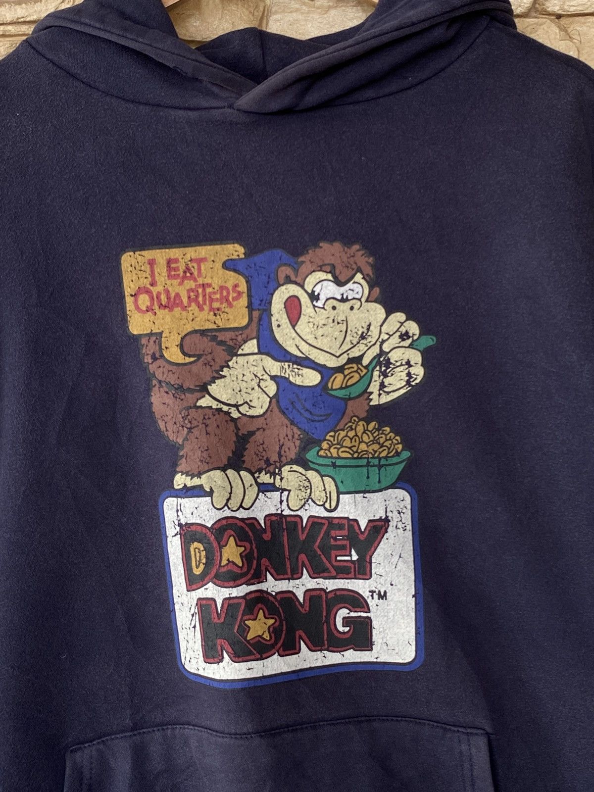 Nintendo Vintage 90s Nintendo Donkey Kong "I Eat Quarters" Graphic Hoodie - Navy Blue Size US XXL / EU 58 / 5 - 2 Thumbnail