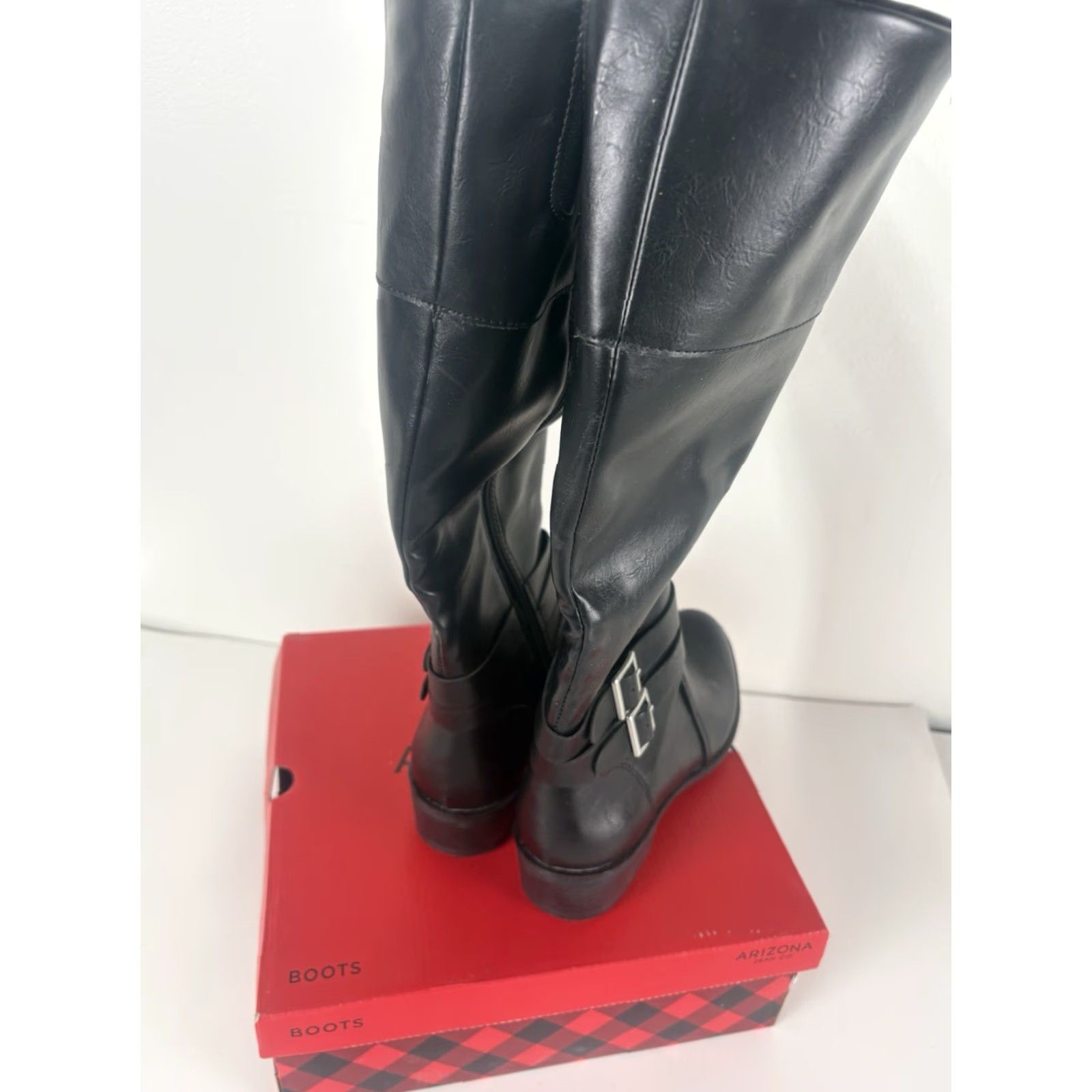 Vintage Arizona Denmark Black Faux Leather Knee High Riding Boots Womens Size 7.5M Size US 7.5 / IT 37.5 - 2 Thumbnail