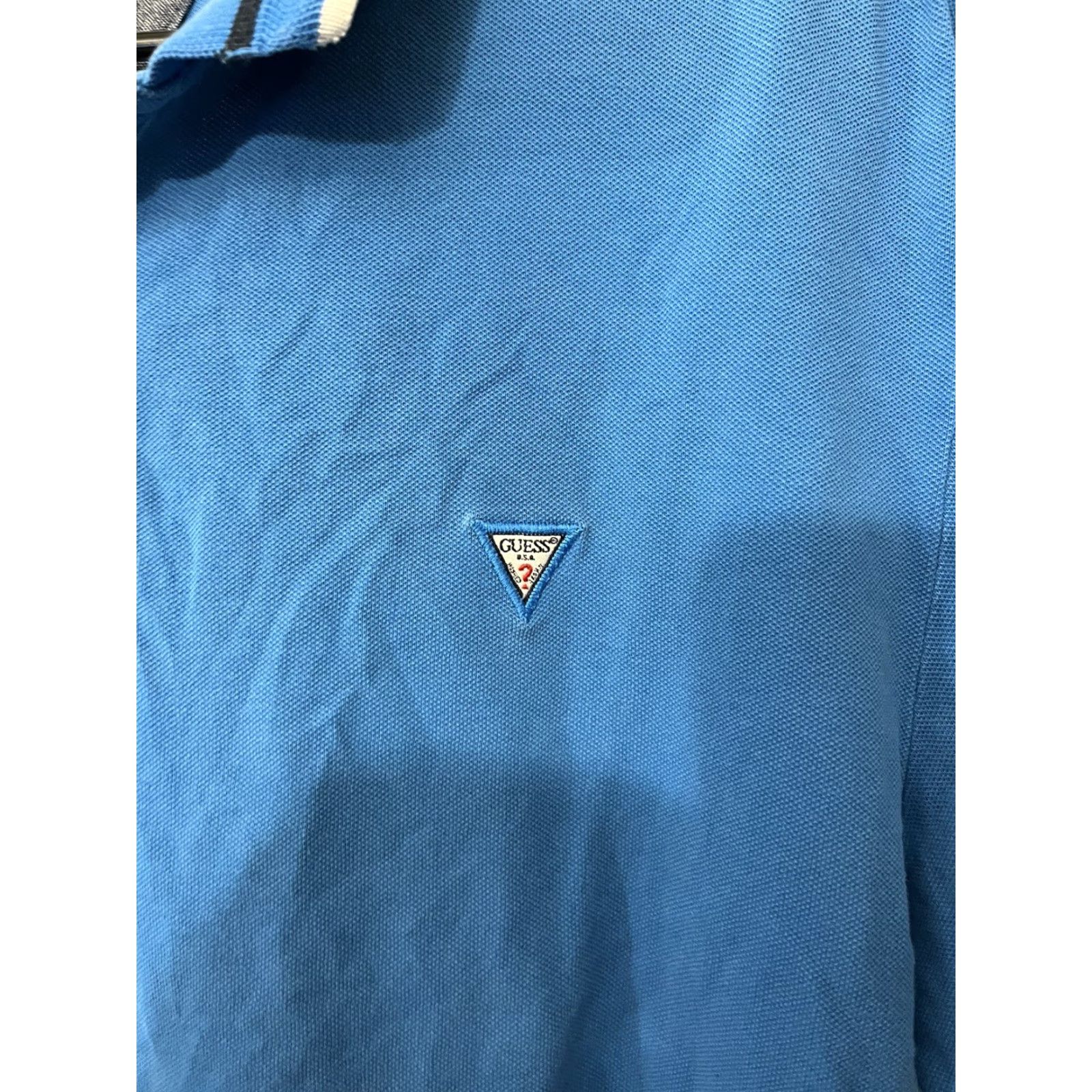 Guess VINTAGE GUESS Polo Shirt Blue Solid Triangle Logo Large L Men Polo Shirt Blue Logo/Angel 90s? Size US L / EU 52-54 / 3 - 3 Thumbnail