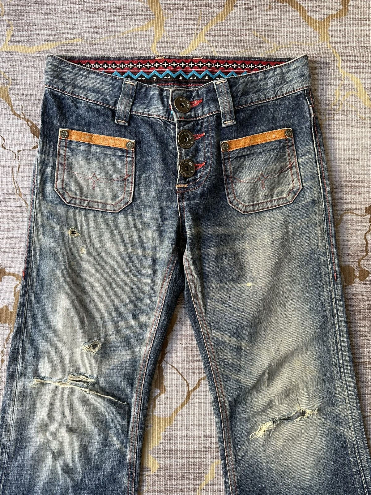 Edwin FLARE Edwin Blue Trip Fatigue Design Distressed Denim Size US 29 - 6 Thumbnail