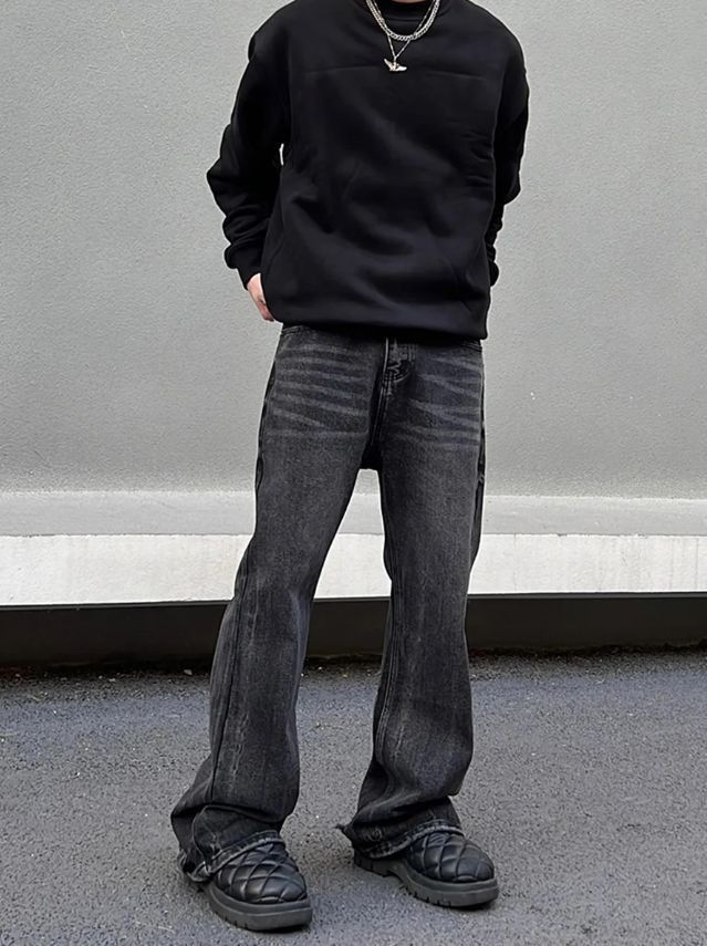 Japanese Brand × Jean Wide Leg Jeans Mens Black Loose Straight Size US 27 - 5 Thumbnail