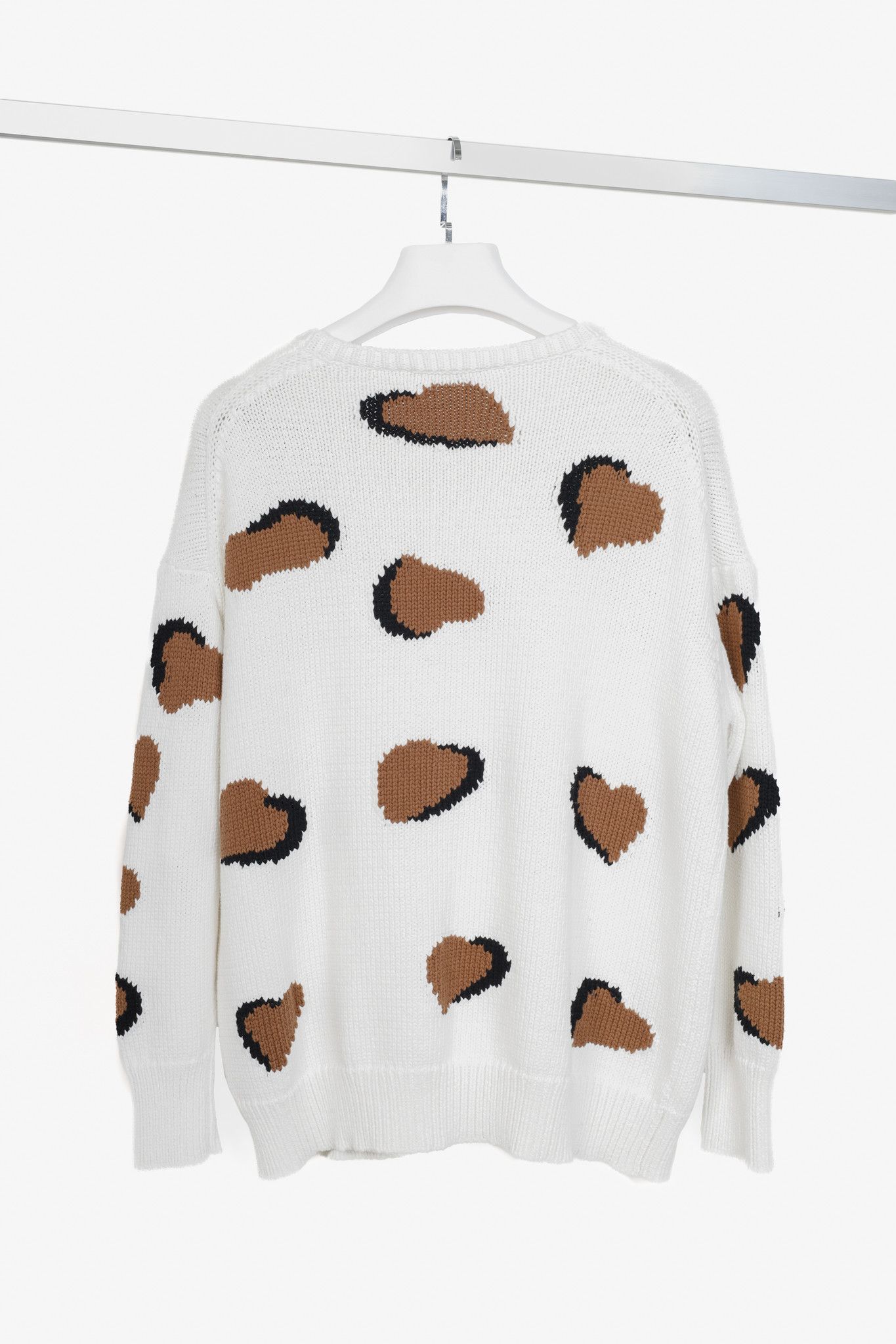 Luisa Cerano Luisa Cerano Cream Brown Animal Heart Print Pullover Size XL / US 12-14 / IT 48-50 - 2 Thumbnail