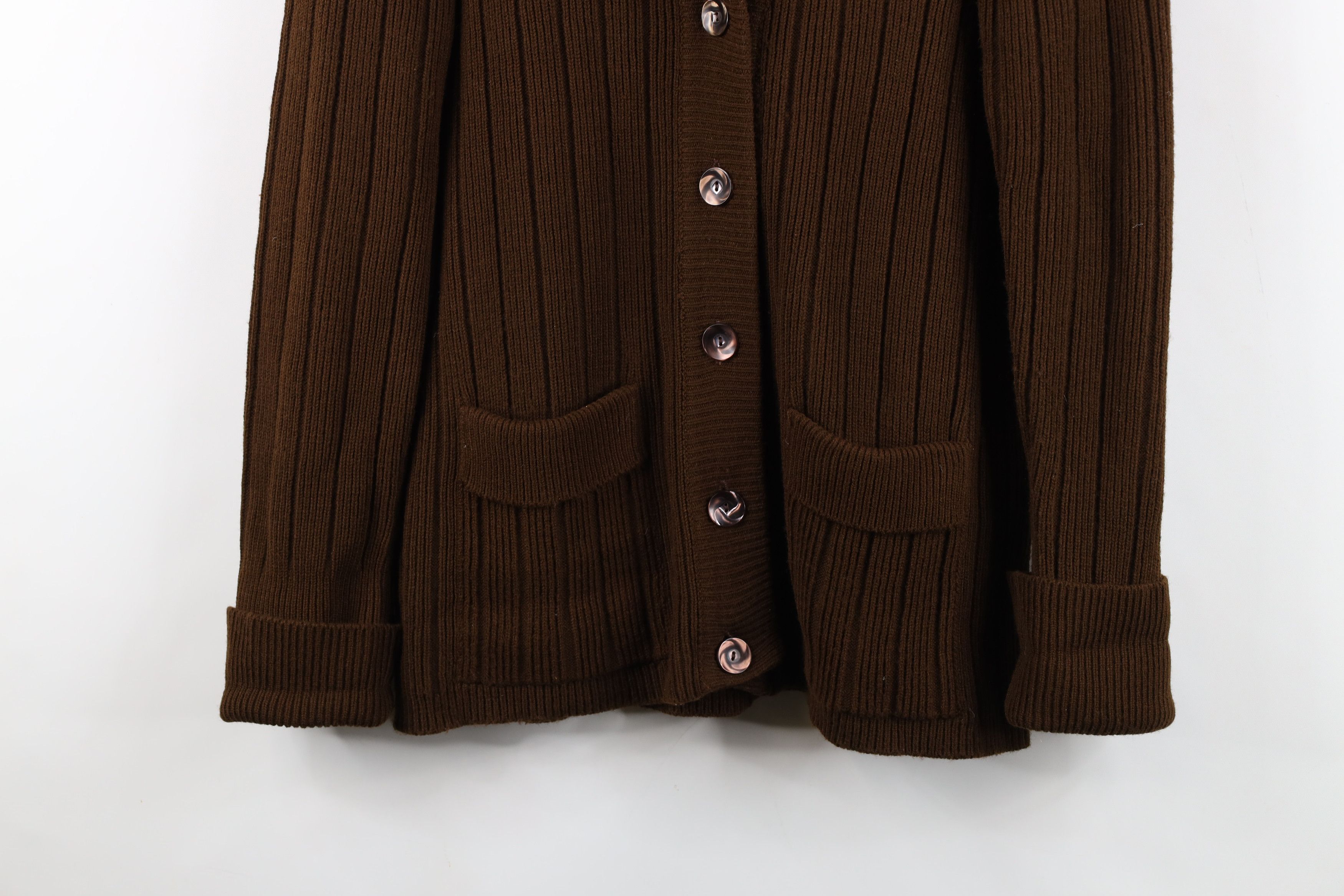 Vintage Vinage 60s 70s Streetwear Ribbed Knit Cardigan Sweater Brown Size L / US 10 / IT 46 - 3 Thumbnail