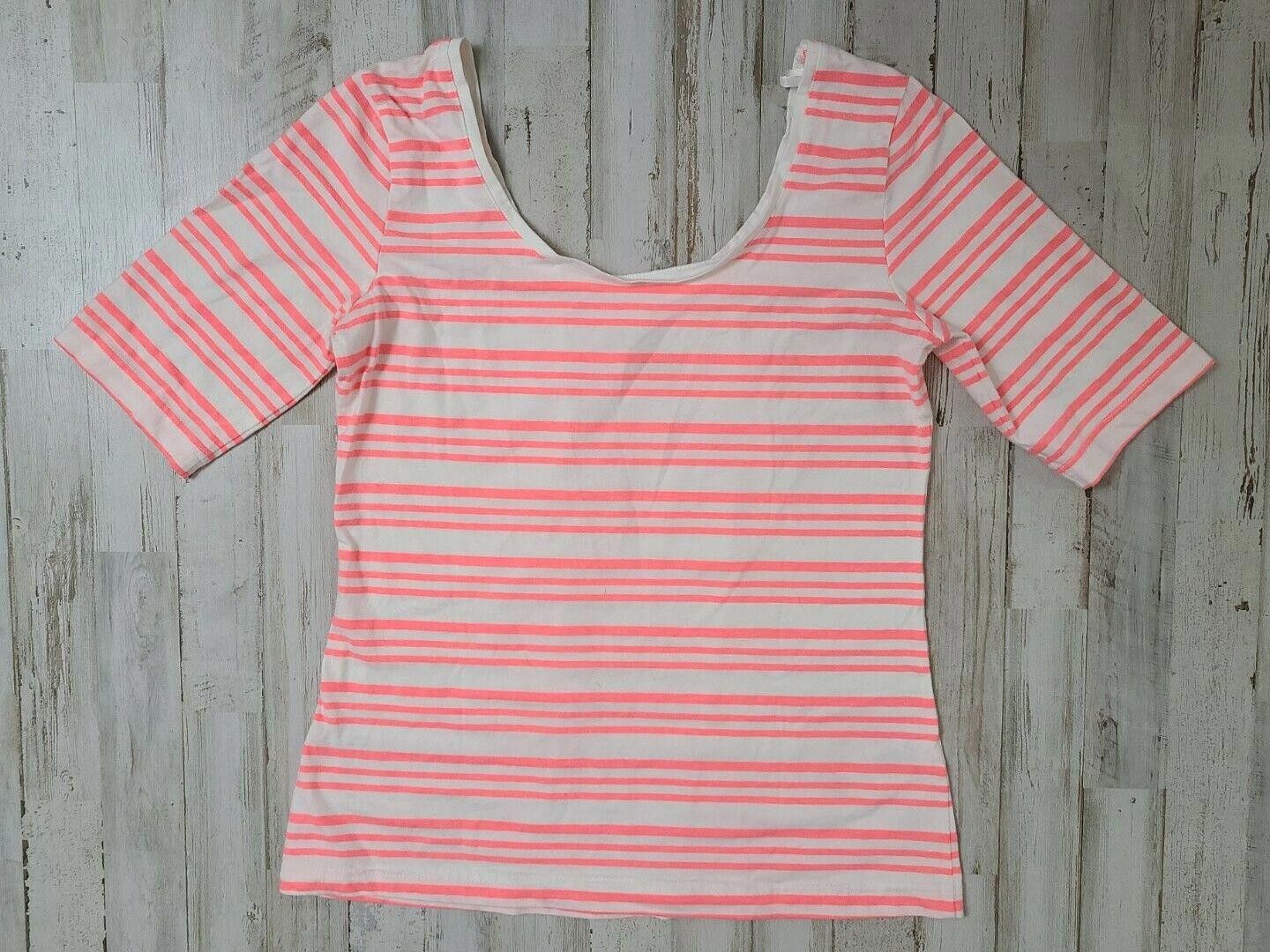 Designer Lindex Top Medium Pink Striped Half Sleeve Stretch Scoop Size M / US 6-8 / IT 42-44 - 1 Thumbnail