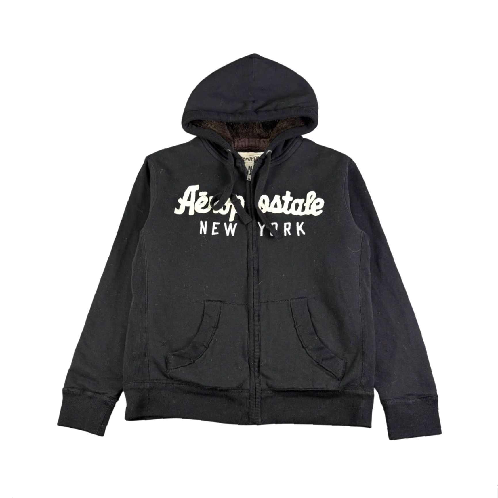 Aeropostale Aeropostale Hoodie Full Zip Sherpa Lined Black Medium Fleece Jacket Men Series College Outdoor Logo Zipper Pockets Graphic Print Size US M / EU 48-50 / 2 - 2 Thumbnail