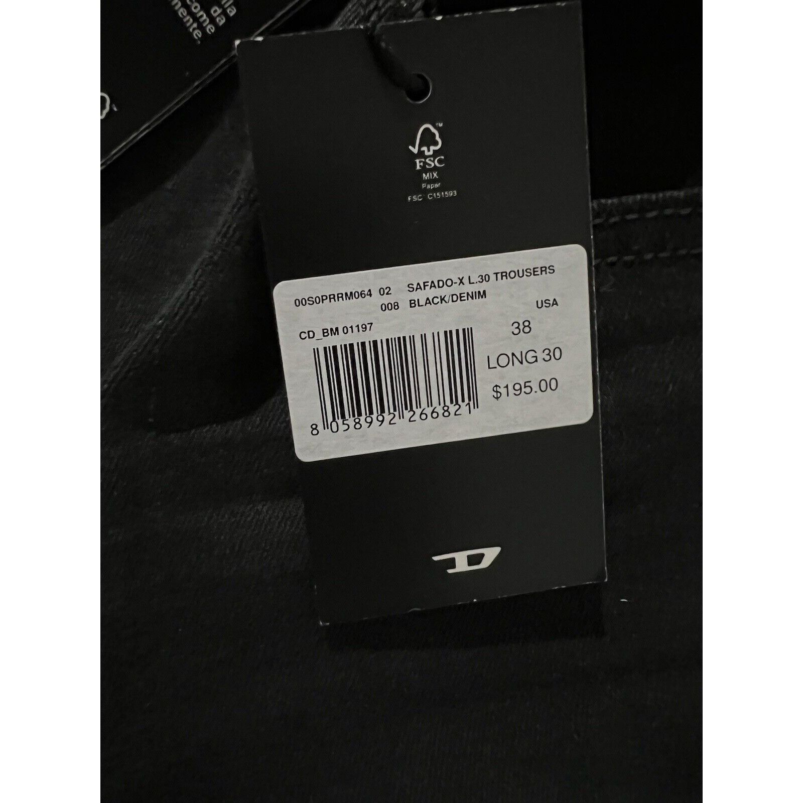 Diesel Diesel Mens Safado Straight Fit Jeans RM064 Black Size 38/32 Size US 38 / EU 54 - 8 Thumbnail