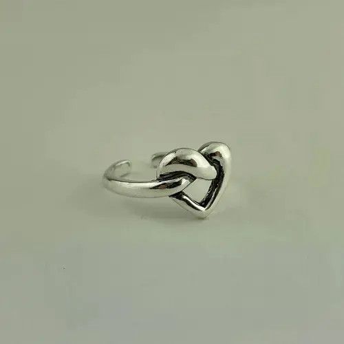 VIBE Heart Adjustable Ring, Love Ring, Sterling Silver Plated Size ONE SIZE - 2 Thumbnail