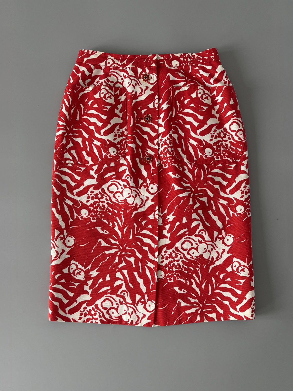 Yves Saint Laurent YSL Rive Gauche S/S 1994 Archive Printed Pencil Skirt Red M Size 27" / US 4 / IT 40 - 10 Thumbnail