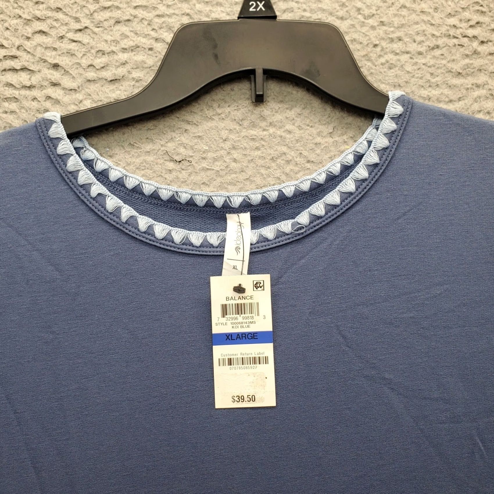 Vintage Ideology Blouse Women XL Blue Short Sleeve Pullover Slit Back Blanket Stitch Shirt Size XL / US 12-14 / IT 48-50 - 3 Thumbnail