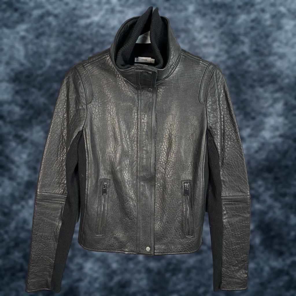 Vince Vince Leather Jacket Womens Small Black Full Zip Motorcycle Jacket Size S / US 4 / IT 40 - 1 Thumbnail