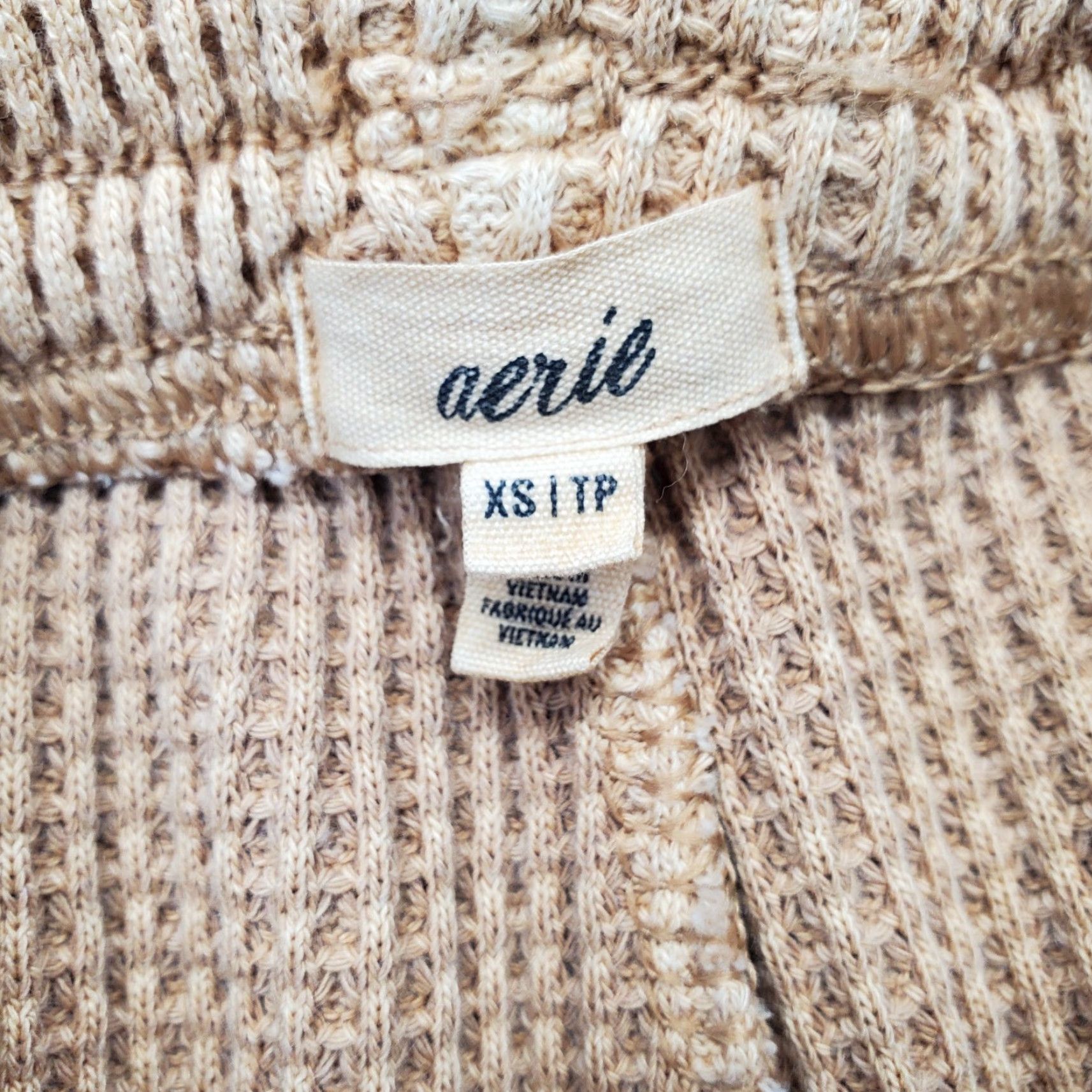 Vintage Aerie Lounge Pants Womens XS Tan Waffle Knit Thermal Elastic Waist Wide Leg Pants Size 26" / US 2 / IT 38 - 7 Thumbnail