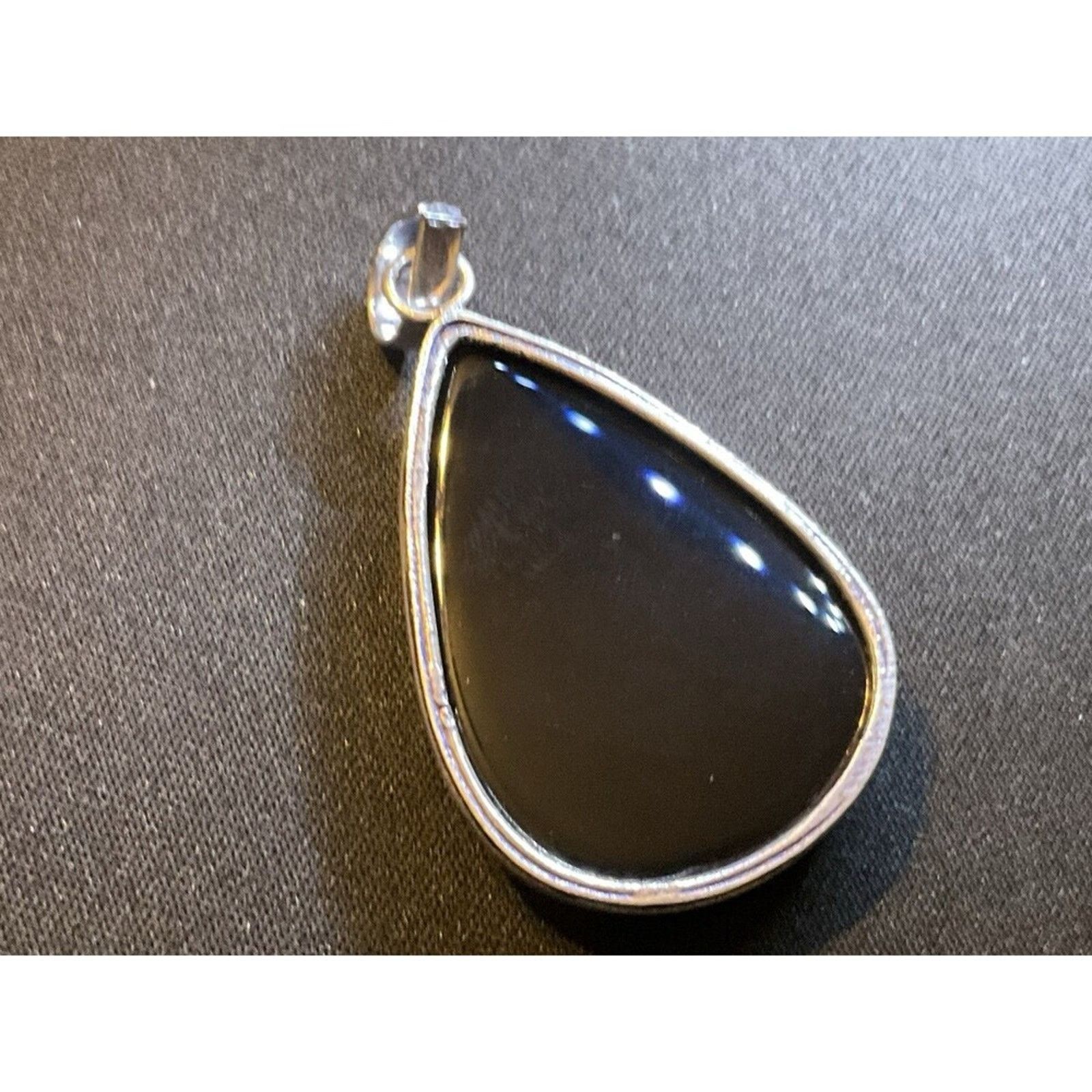 Other Vintage 925 Sterling Silver Pendant Pear Shaped Onyx Stone Size ONE SIZE - 5 Thumbnail