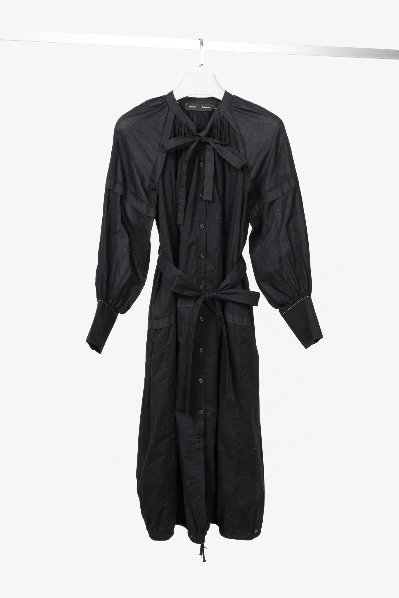 Proenza Schouler Proenza Schouler Black Poplin Buttoned Waist-Tie Midi Dress Size S / US 4 / IT 40 - 1 Thumbnail