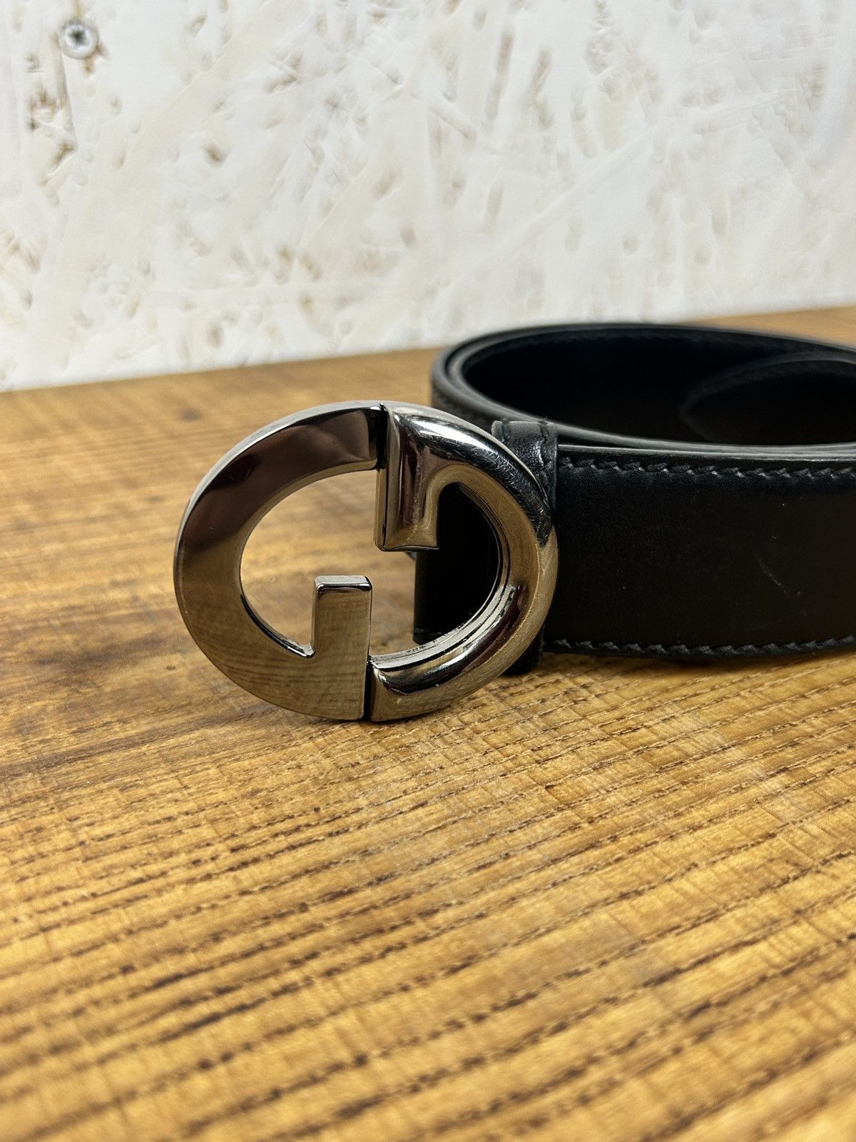 Gucci Vintage Gucci GG Black Leather Belt 106412-1476 Size 80/32 Size ONE SIZE - 2 Thumbnail