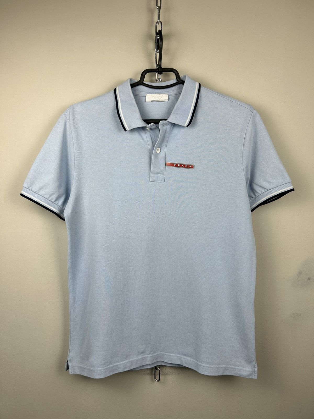 Prada Prada Red Tab Basic Polo T shirt Blue Rare Size US M / EU 48-50 / 2 - 1 Thumbnail