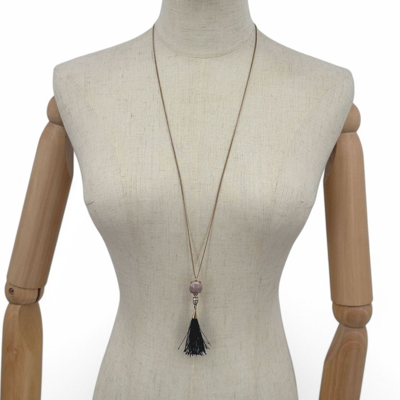 Ann Taylor Ann Taylor Necklace Rhinestone and Black Tassel Pendant Size ONE SIZE - 2 Thumbnail