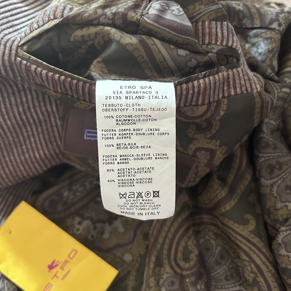 Etro Etro Men's Corduroy Blazer Buttons Brown Pine Size:48 Size 48R - 7 Thumbnail