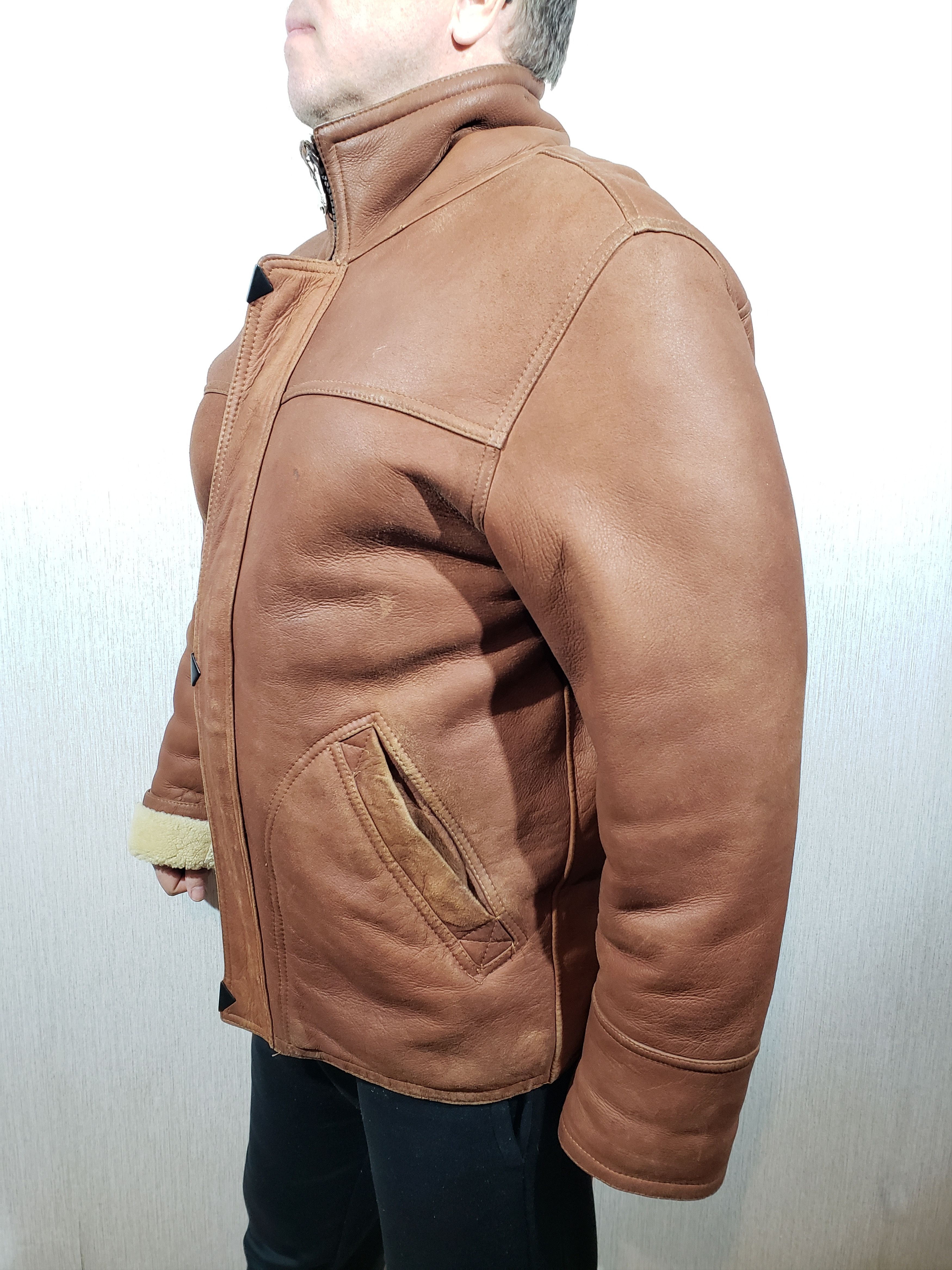 Other Brown men's sheepskin coat with zipper. Size US L / EU 52-54 / 3 - 2 Thumbnail