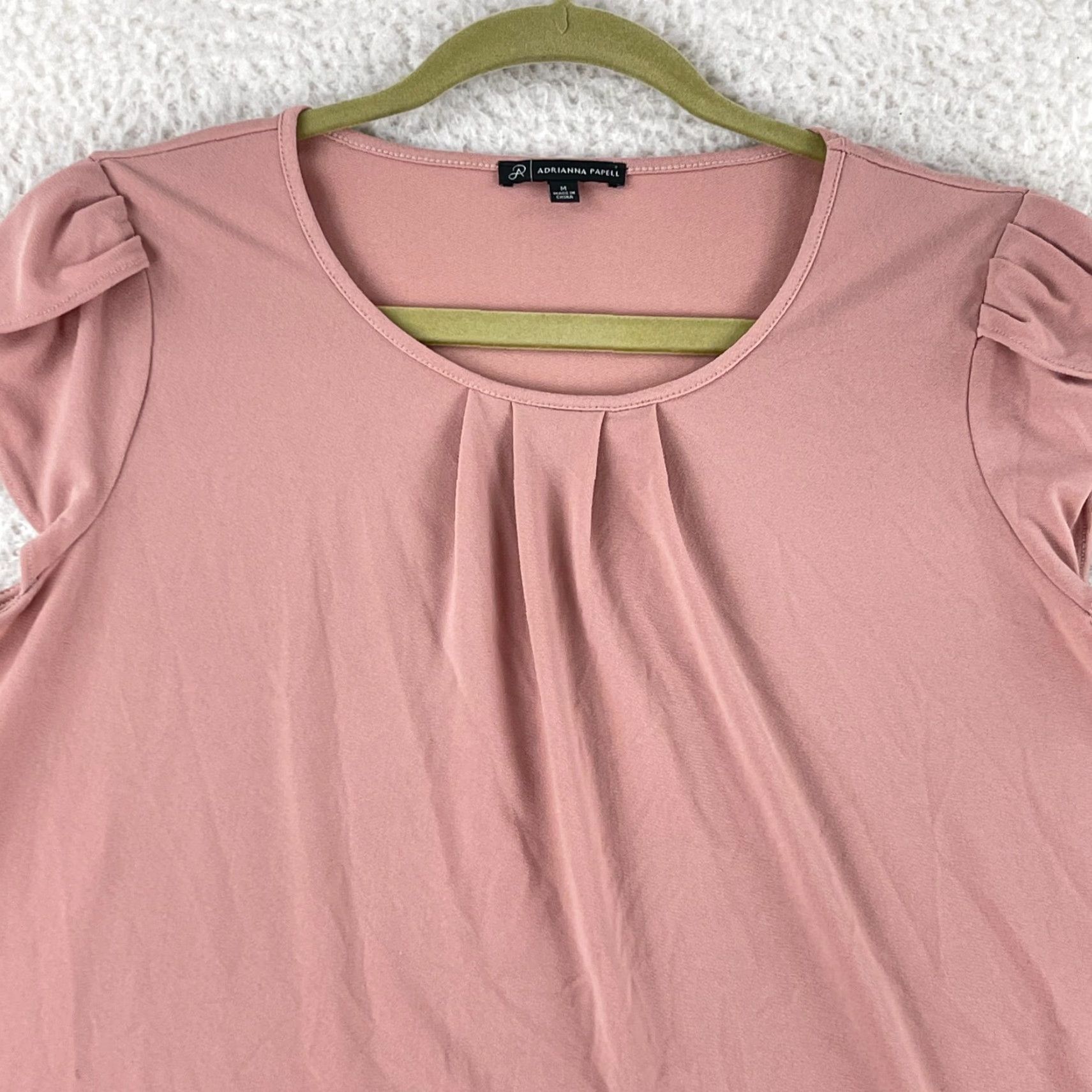 Adrianna Papell Adrianna Papell Shirt Womens Medium Pink Pleated Cap Sleeve Pullover Stretch Size M / US 6-8 / IT 42-44 - 2 Thumbnail