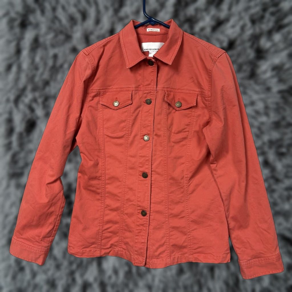 Jones New York Jones New York Sport Trucker Jacket Womens S Orange Twill Stretch Casual Daily Coat Size S / US 4 / IT 40 - 1 Thumbnail