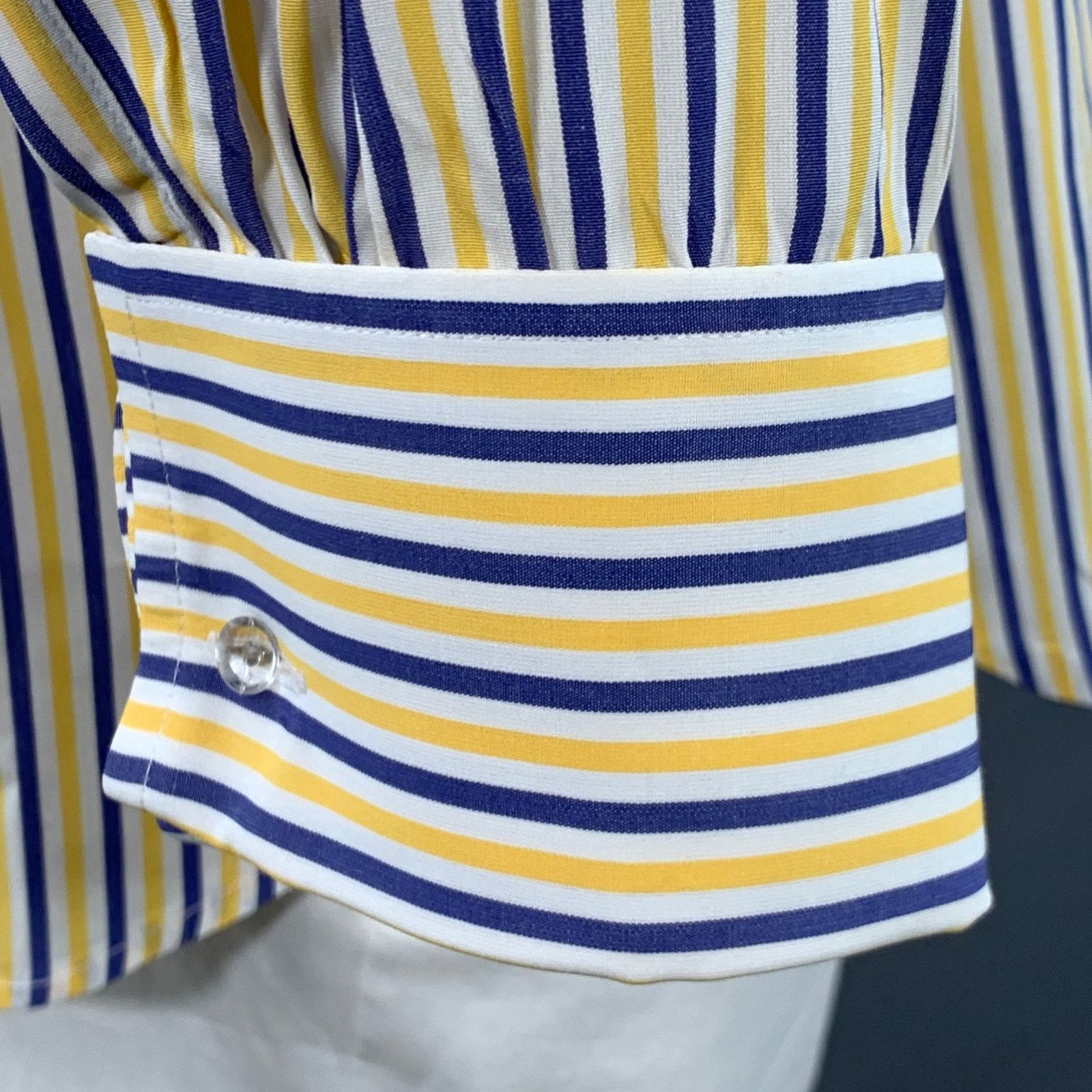 Turnbull & Asser White Navy Yellow Stripe Cotton French Cuff Long Sleeve Size US L / EU 52-54 / 3 - 4 Thumbnail