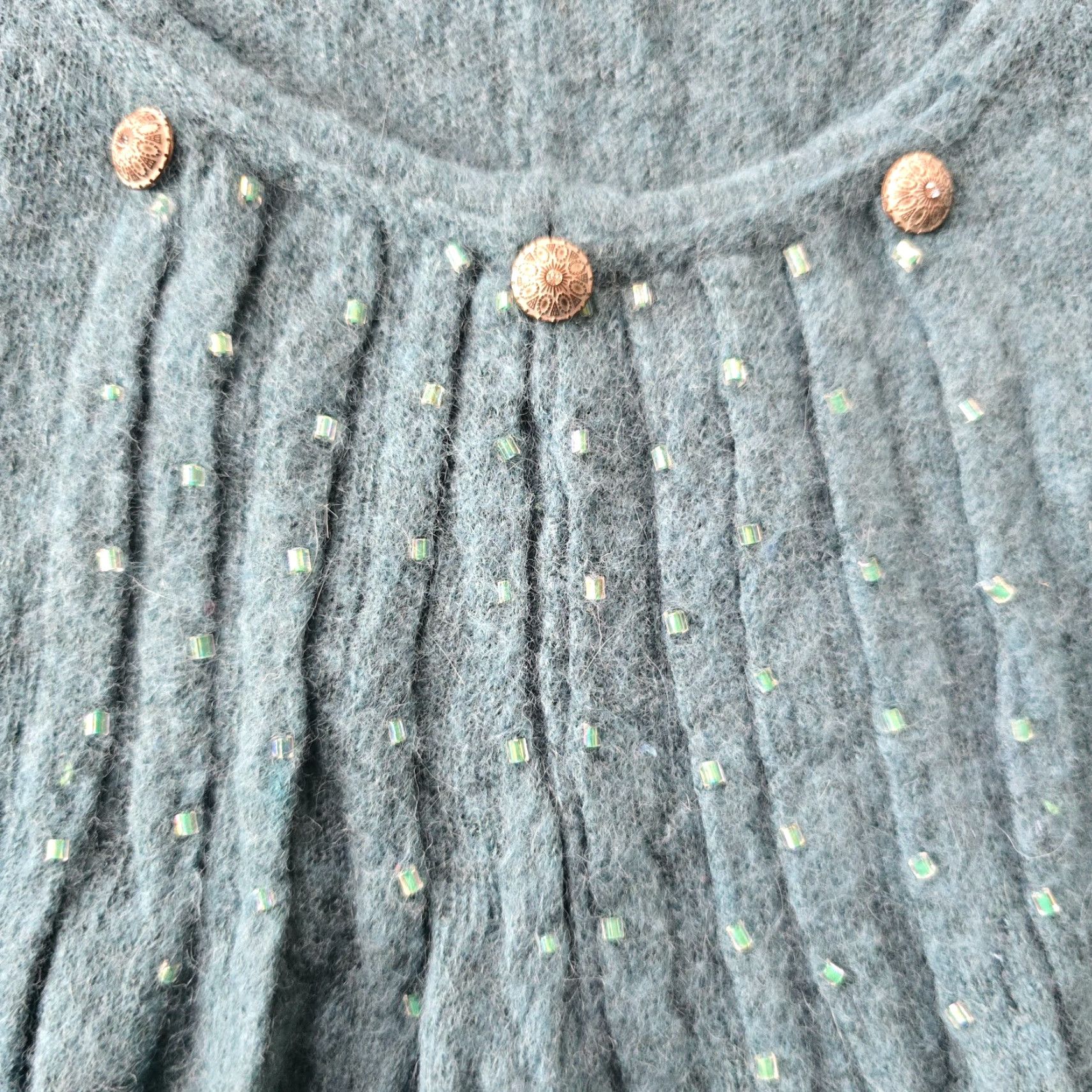 Free People Free People Sweater Womens Size S Green Merino Wool Beaded Sheer Casual Boho Pullover Long Sleeve Round Neck Knit Open-Knit Atlantic Bohemian Size S / US 4 / IT 40 - 4 Thumbnail