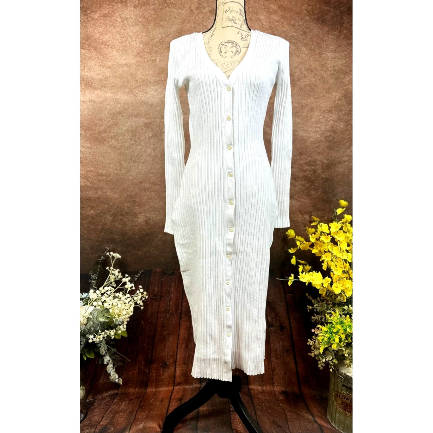 Other LITA By Ciara Rib Cardigan Button Front Midi Dress White M Size M / US 6-8 / IT 42-44 - 6 Thumbnail