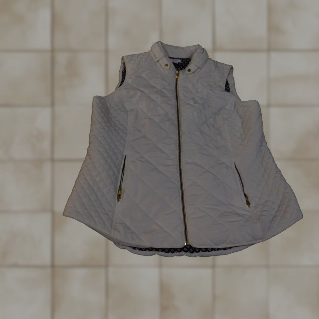 Vintage Crown & Ivy Vest White XL Quilted Zip Geometric Outdoor Womens Vest Medium-Length Fall/Spring Casual Womens Size XL / US 12-14 / IT 48-50 - 1 Thumbnail