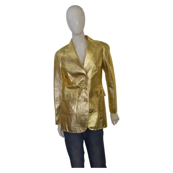 Moschino Moschino Cheap & Chic Gold Leather Three Button Blazer Size L / US 10 / IT 46 - 1 Thumbnail