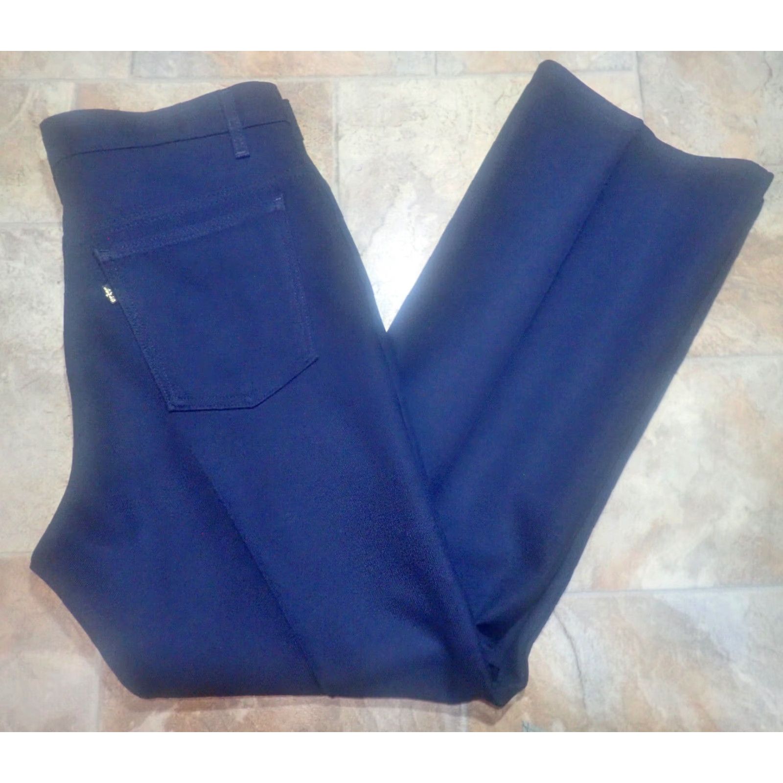 Levi's VINTAGE Levi's 517 Navy Polyester Twill Dress Jeans Pants 38x32 USA Levi's 517 Bootcut Regular Navy Mens 90s Size US 38 / EU 54 - 2 Thumbnail