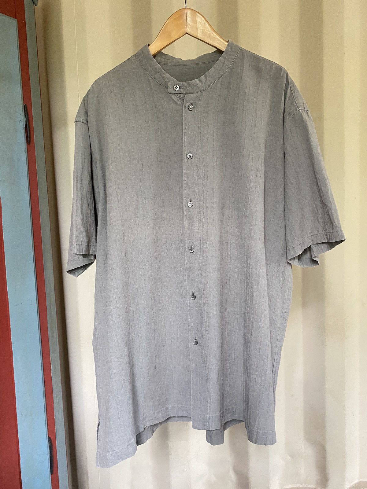 Tete Homme TETE HOMME short-sleeved mandarin collar shirt gray Size US L / EU 52-54 / 3 - 12 Thumbnail