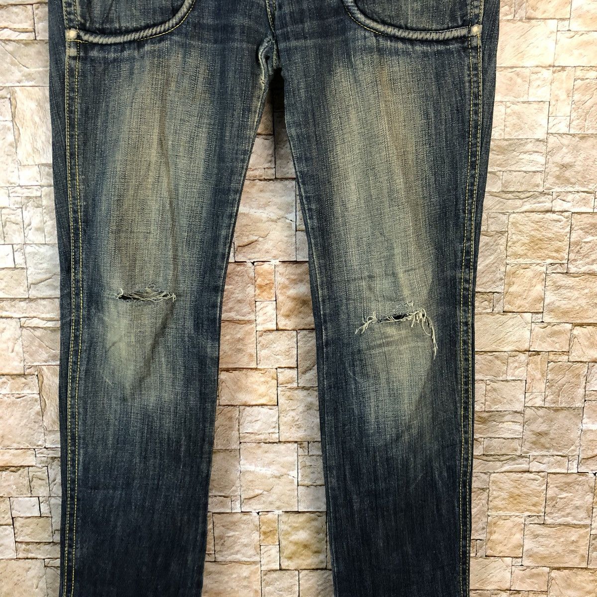 Japanese Brand Candy Robot Blue Distressed Denim Pants #A1125 Size 32" / US 10 / IT 46 - 6 Thumbnail