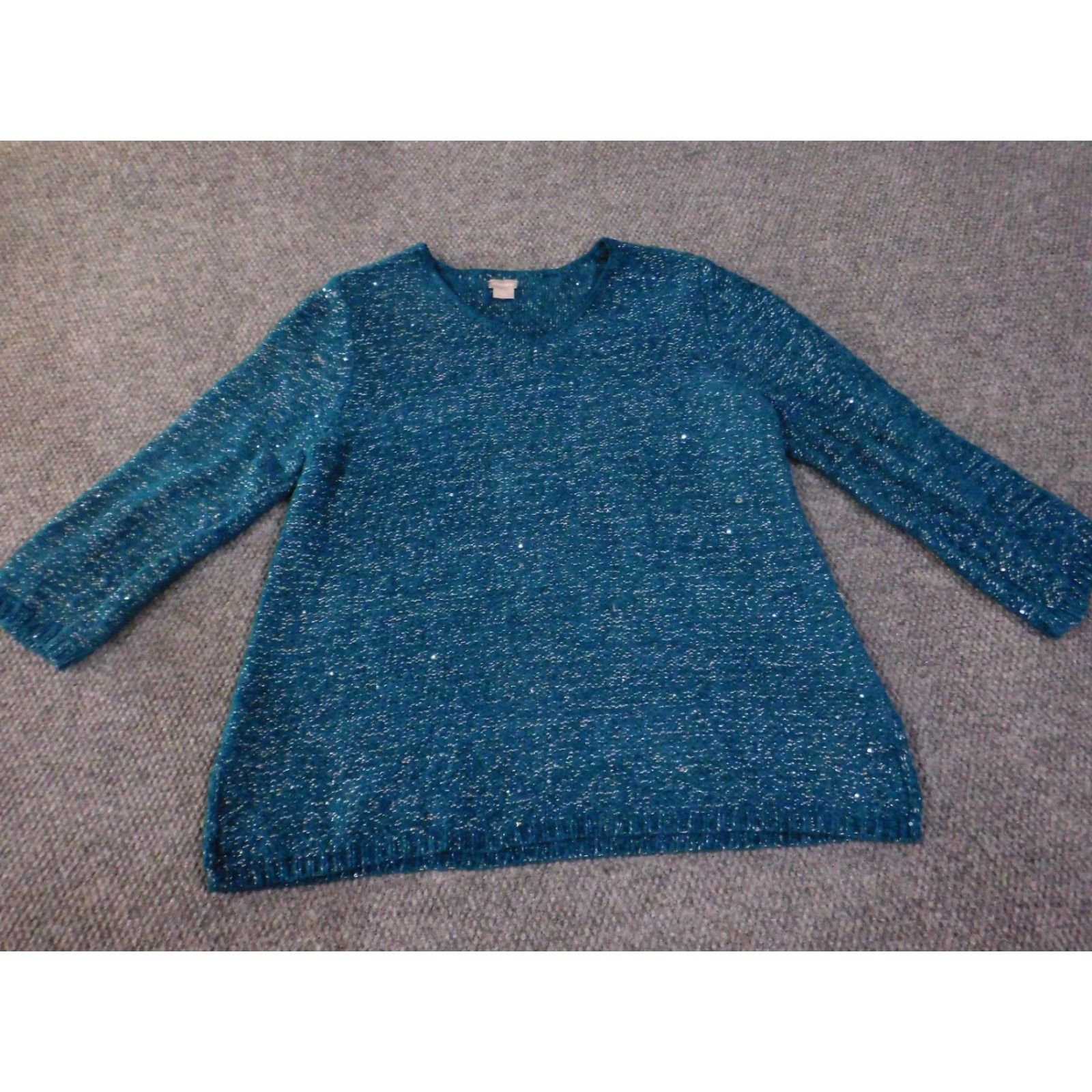 Vintage Chicos Sweater Shirt Womens 3 Teal Green Knit Pullover V-Neck Stretch Long Sleeve Regular Size 3 Green Modern Knit Style Chunky-Knit Vintage No Size XS / US 0-2 / IT 36-38 - 2 Thumbnail