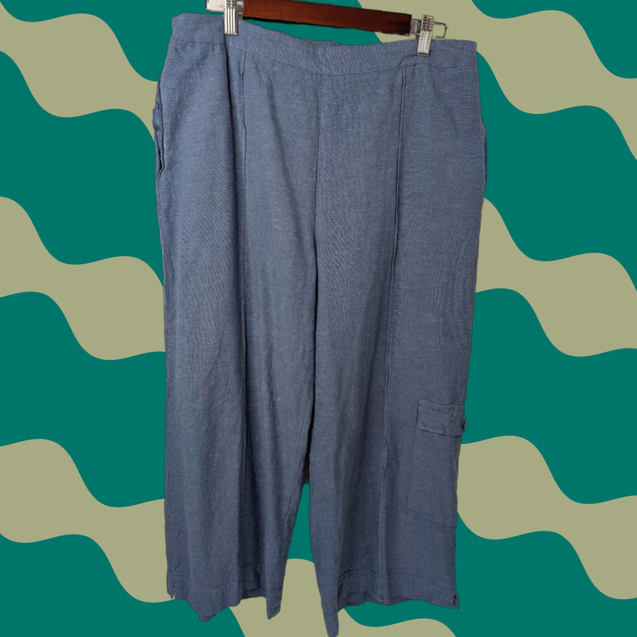 Coldwater Creek Coldwater Creek Pants Capri Cargo Wide-Leg Linen Rayon Blue L Regular Women Size Large Size 36" / US 14 / IT 50 - 1 Thumbnail