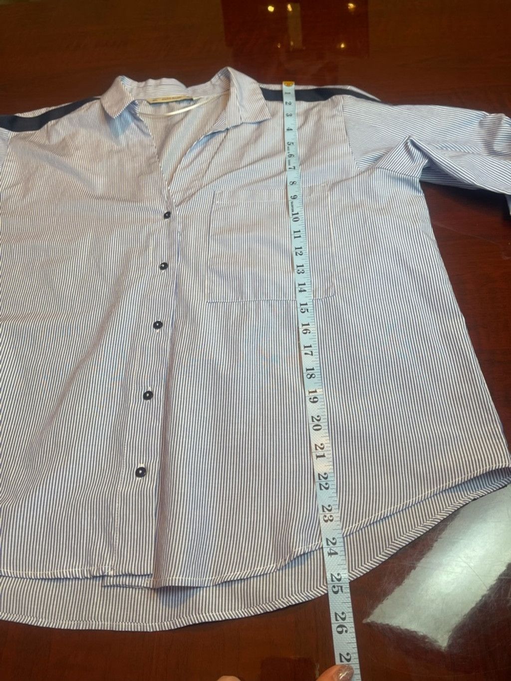 Zara ZARA Stripe Button Down Shirt L Blue White Nautical Blouse Size L / US 10 / IT 46 - 7 Thumbnail