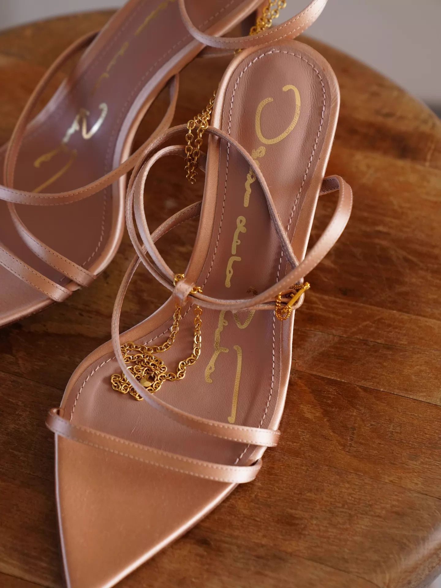 Oscar De La Renta Oscar de la Renta Nude Pink Satin Chain Heels EU 37 New Size US 6.5 / IT 36.5 - 3 Thumbnail