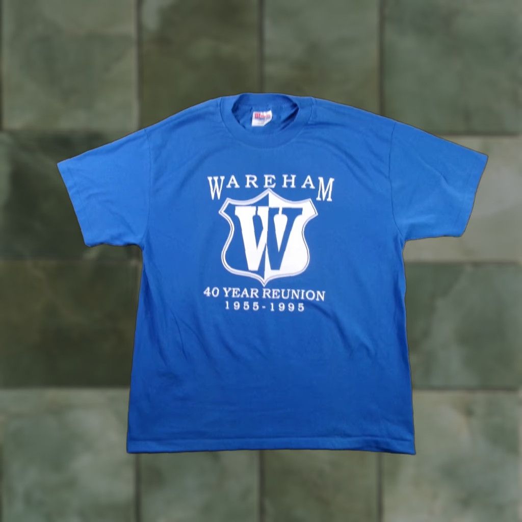 Hanes VINTAGE Hanes T-Shirt Wareham 40 Year Reunion 1955-1995 Blue Short Sleeve Crew Neck Mens L Graphic Tee Size US L / EU 52-54 / 3 - 1 Thumbnail