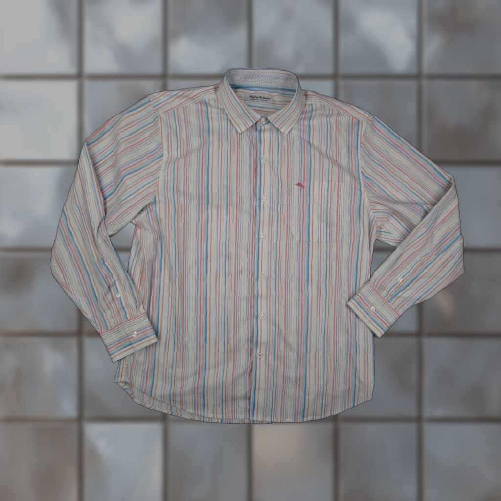 Tommy Bahama Tommy Bahama Shirt Mens Large Striped Sarasota Stretch Button Down Long Sleeve Size US L / EU 52-54 / 3 - 1 Thumbnail