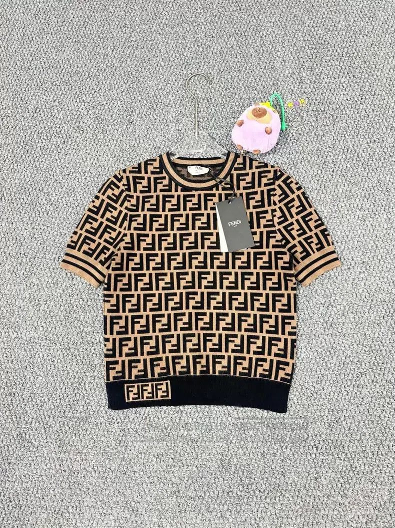 Fendi Fendi Brown Monogrammed Logo Knit Short Sleeve Size XXS / US 00 / IT 34 - 1 Thumbnail
