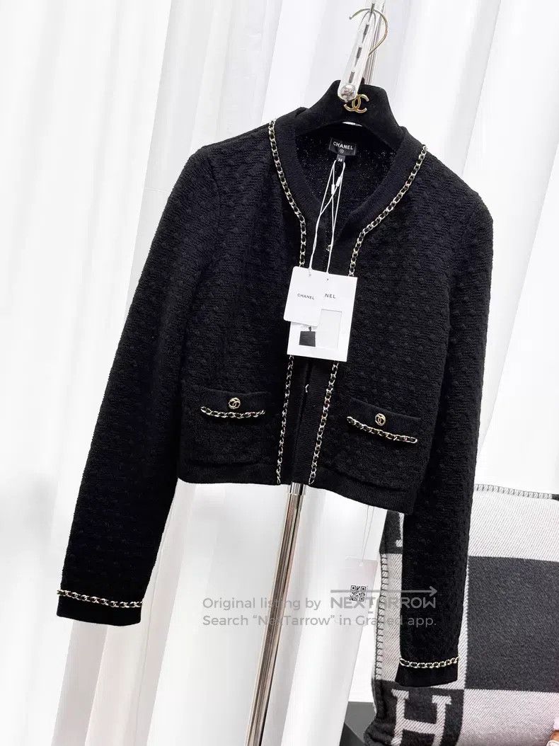 Chanel Chanel Leather-wear chain rolled edge two-pocket knitted j Size XS / US 0-2 / IT 36-38 - 1 Thumbnail