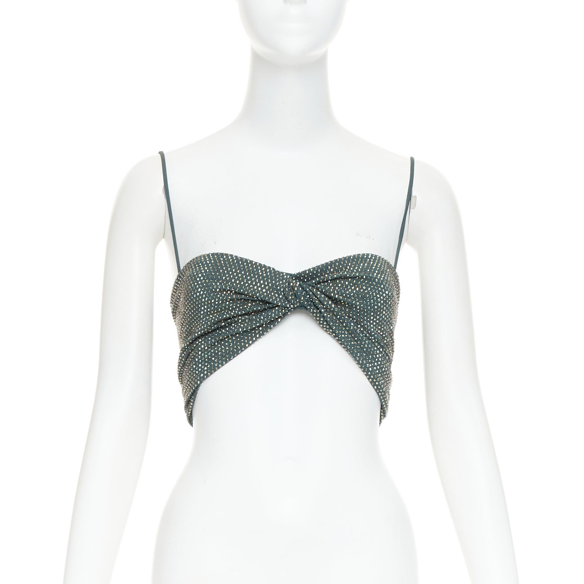 Alexandre Vauthier ALEXANDRE VAUTHIER Sage green strass crystal encrusted twist cropped top Size S / US 4 / IT 40 - 1 Thumbnail