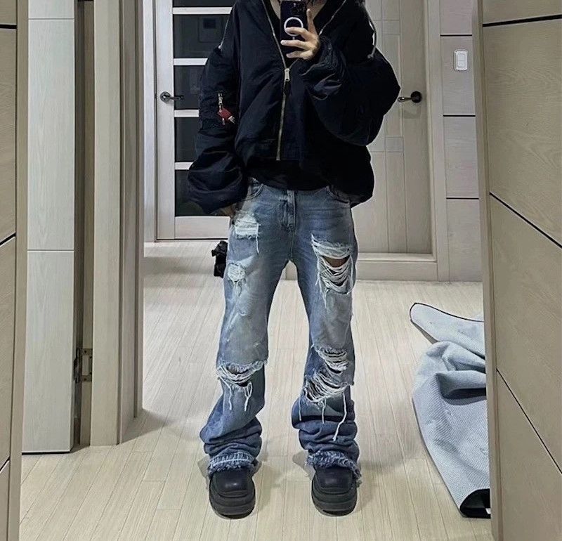 Japanese Brand Distressed Ripped Washed Faded Blue baggyJeans Size US 33 - 1 Thumbnail