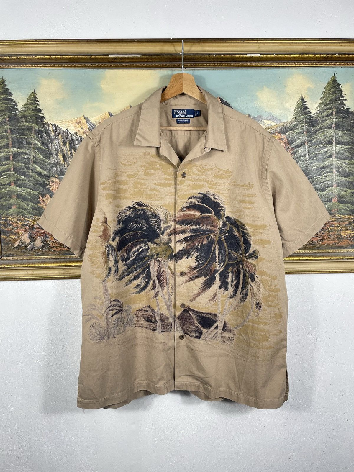 Polo Ralph Lauren × Ralph Lauren × Vintage Polo Ralph Lauren Biege Plam Tree Camp Vintage 90s Shirts Size US L / EU 52-54 / 3 - 1 Thumbnail