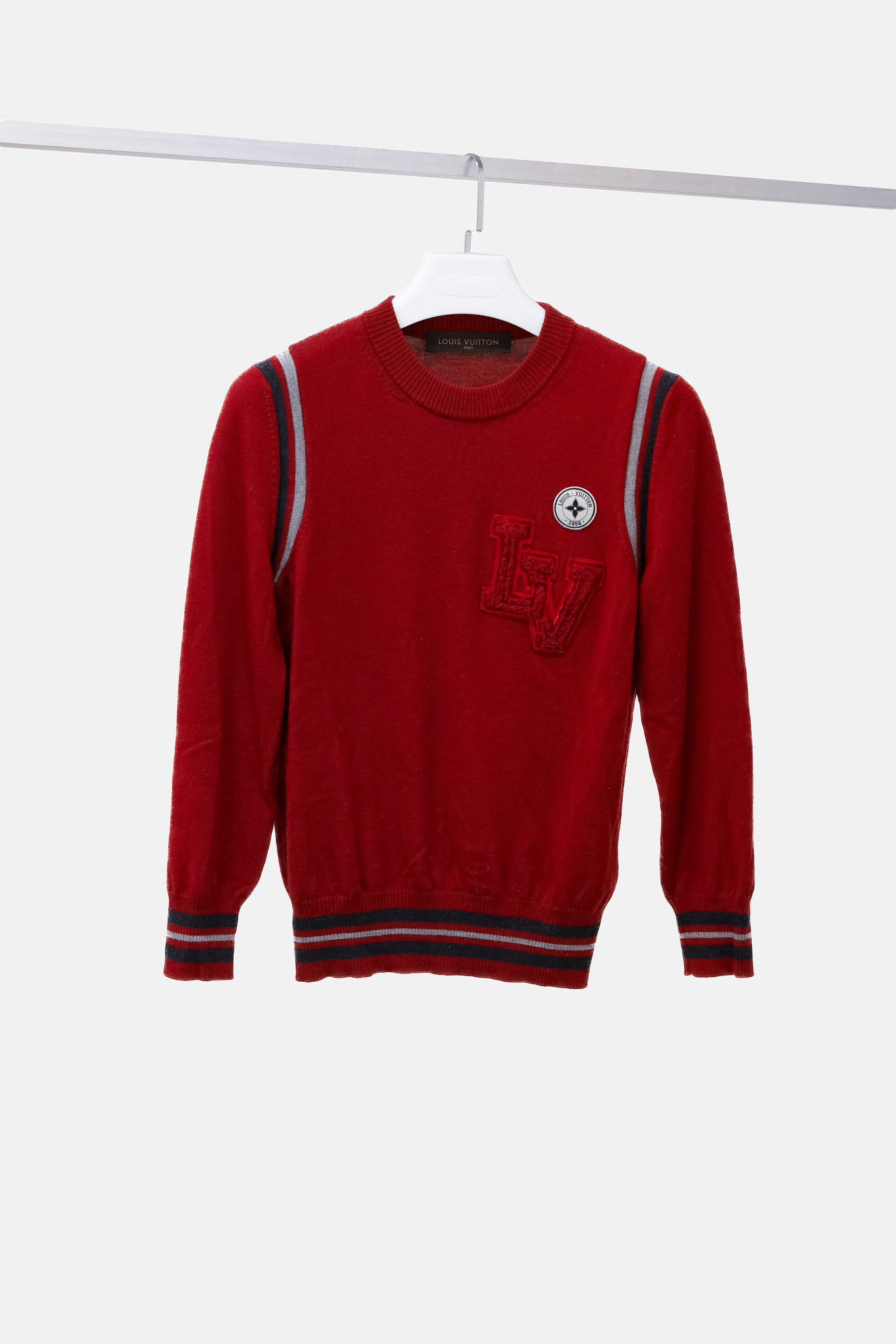 image of Louis Vuitton Vintage Red Wool Varsity Crewneck Sweater, Men's (Size Small)