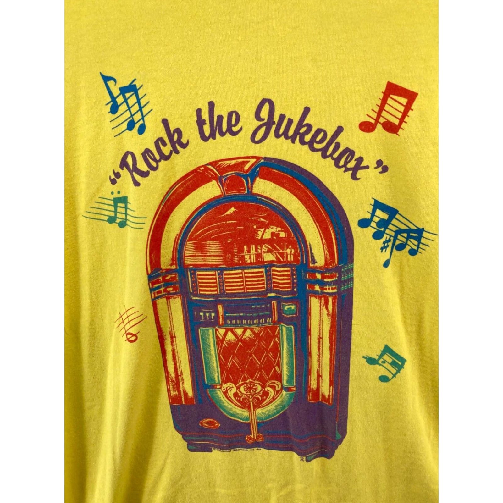 Fruit Of The Loom VINTAGE Fruit of the Loom Mens TShirt L Yellow USA MADE Rock The Jukebox Shirt Short Sleeve Crew Neck Graphic Print Size US L / EU 52-54 / 3 - 4 Thumbnail