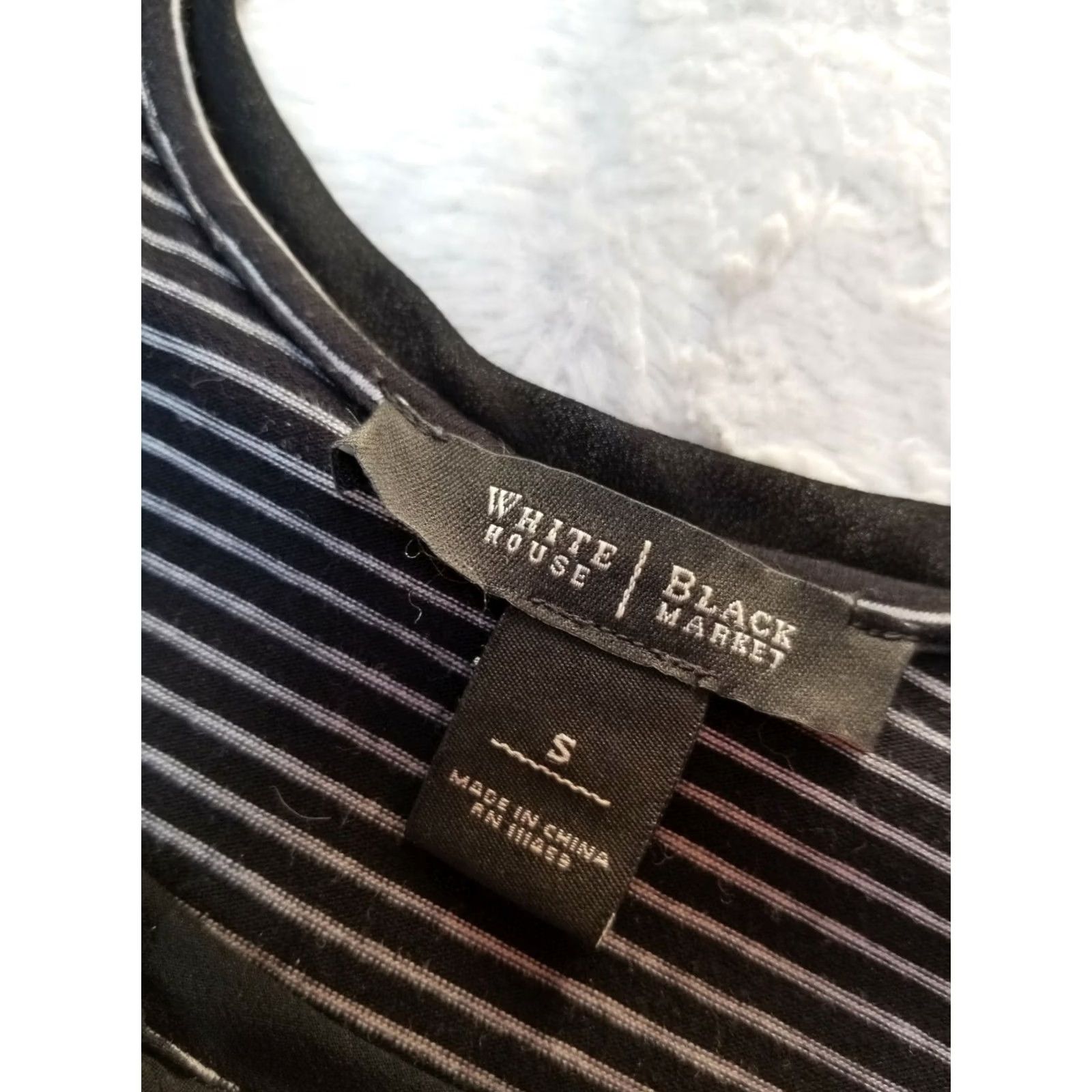 White House Black Market White House Black Market Womens Striped Scoop Neck Top Small Black 3/4 Sleeve Size S / US 4 / IT 40 - 3 Thumbnail